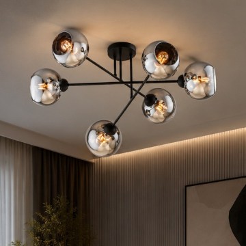 Brilagi - Плафонен полилей DIOR 6xE27/60W/230V черен/димчато сив