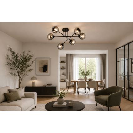 Brilagi - Плафонен полилей DIOR 6xE27/60W/230V черен/димчато сив