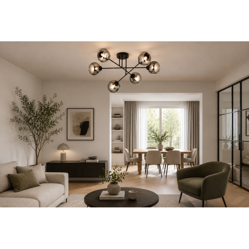 Brilagi - Плафонен полилей DIOR 6xE27/60W/230V черен/димчато сив