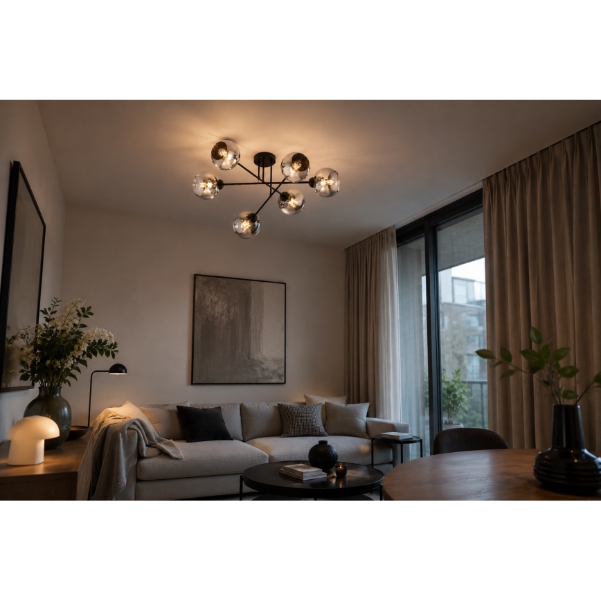 Brilagi - Плафонен полилей DIOR 6xE27/60W/230V черен/димчато сив