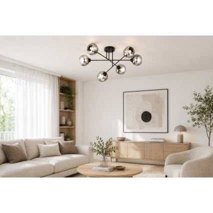Brilagi - Плафонен полилей DIOR 6xE27/60W/230V черен/димчато сив