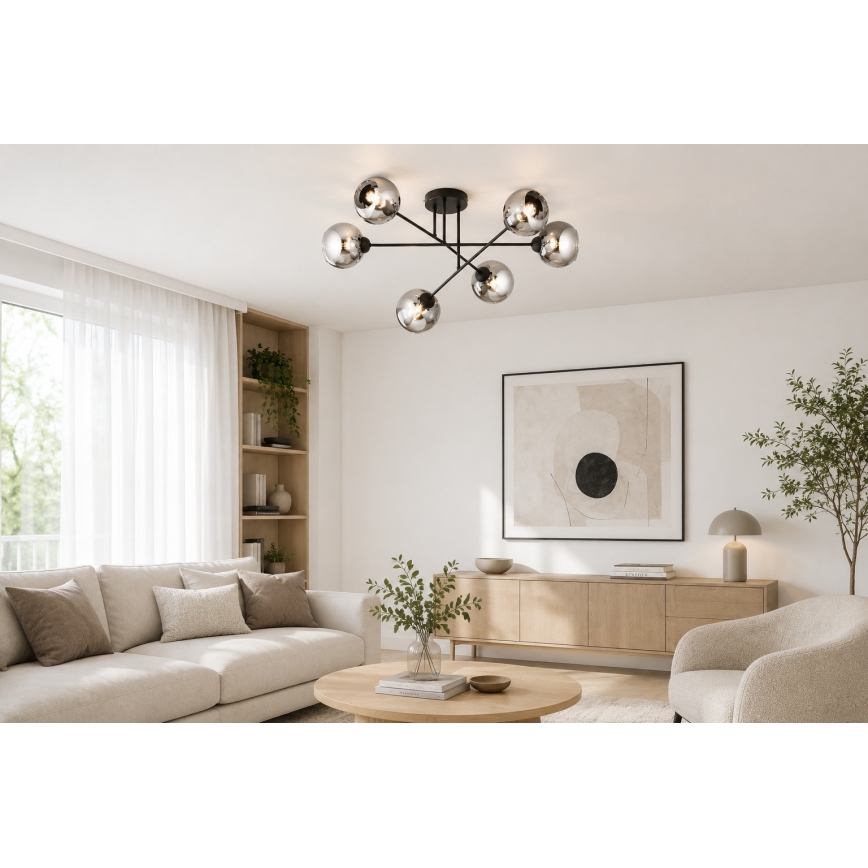 Brilagi - Плафонен полилей DIOR 6xE27/60W/230V черен/димчато сив