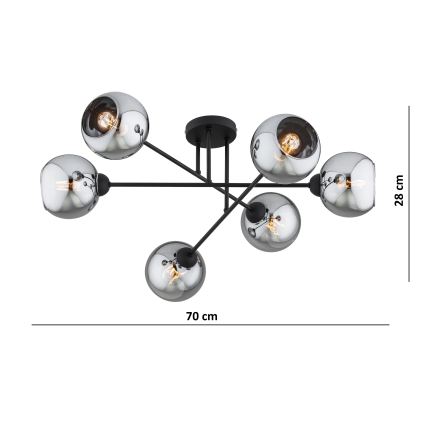 Brilagi - Плафонен полилей DIOR 6xE27/60W/230V черен/димчато сив