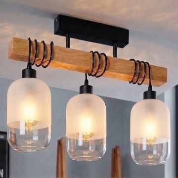 Brilagi - Плафонен полилей WOOD GLASS 3xE27/60W/230V бор/черен/бял