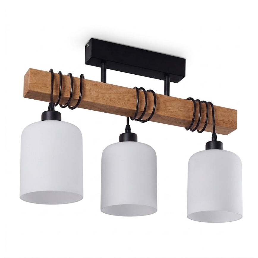 Brilagi - Плафонен полилей WOOD GLASS 3xE27/60W/230V бор/черен/бял