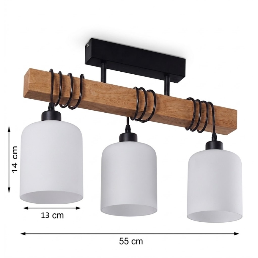 Brilagi - Плафонен полилей WOOD GLASS 3xE27/60W/230V бор/черен/бял