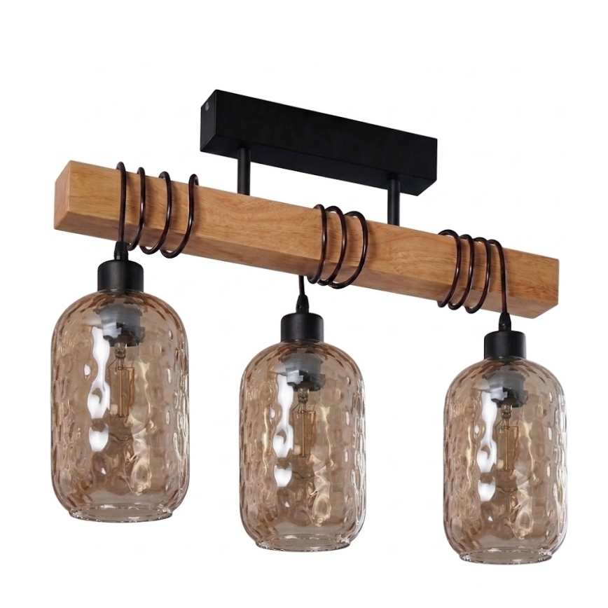 Brilagi - Потолъчен полилей WOOD GLASS 3xE27/60W/230V бор/черно/опушено кафяво