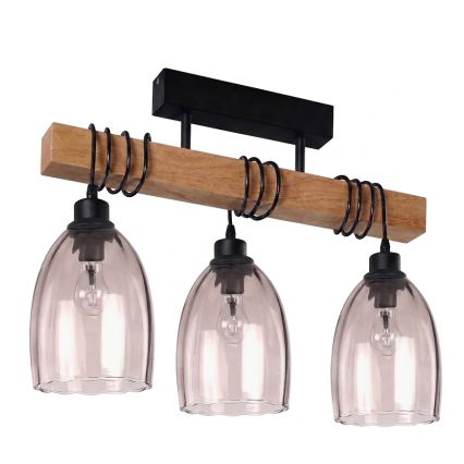 Brilagi - Плафонен полилей WOOD GLASS 3xE27/60W/230V боров/черен/димно бежов