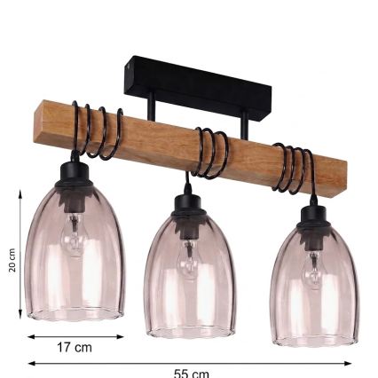 Brilagi - Плафонен полилей WOOD GLASS 3xE27/60W/230V боров/черен/димно бежов