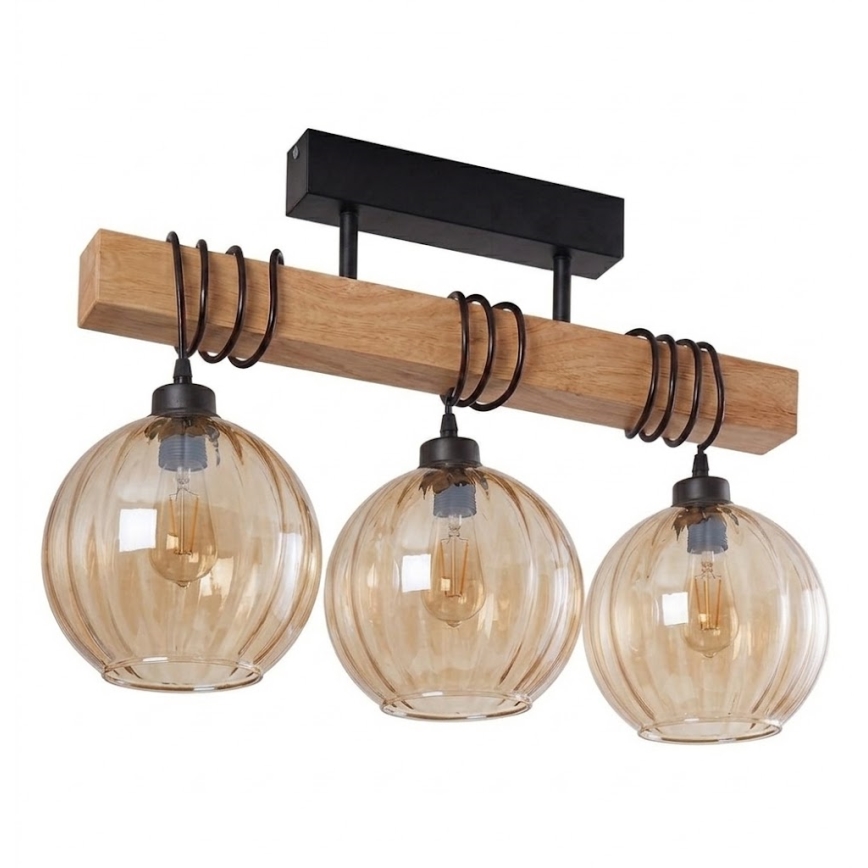 Brilagi - Плафонен полилей WOOD GLASS 3xE27/60W/230V бор/черен/димчено кафяв