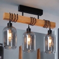 Brilagi - Плафониера WOOD GLASS 3xE27/60W/230V бор/черен/димно сив