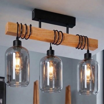 Brilagi - Плафониера WOOD GLASS 3xE27/60W/230V бор/черен/димно сив