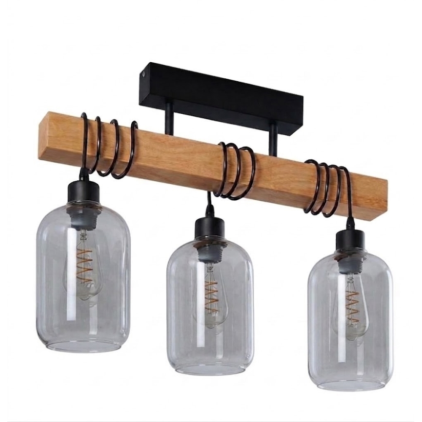 Brilagi - Плафониера WOOD GLASS 3xE27/60W/230V бор/черен/димно сив