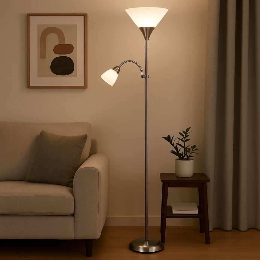 Brilagi - Подова лампа ARIANA 1xE27/100W/230V + 1xE14/25W матов хром