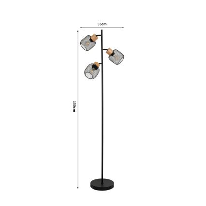 Brilagi - Подова лампа BASKLITE 3xE14/15W/230V каучуково дърво/черна
