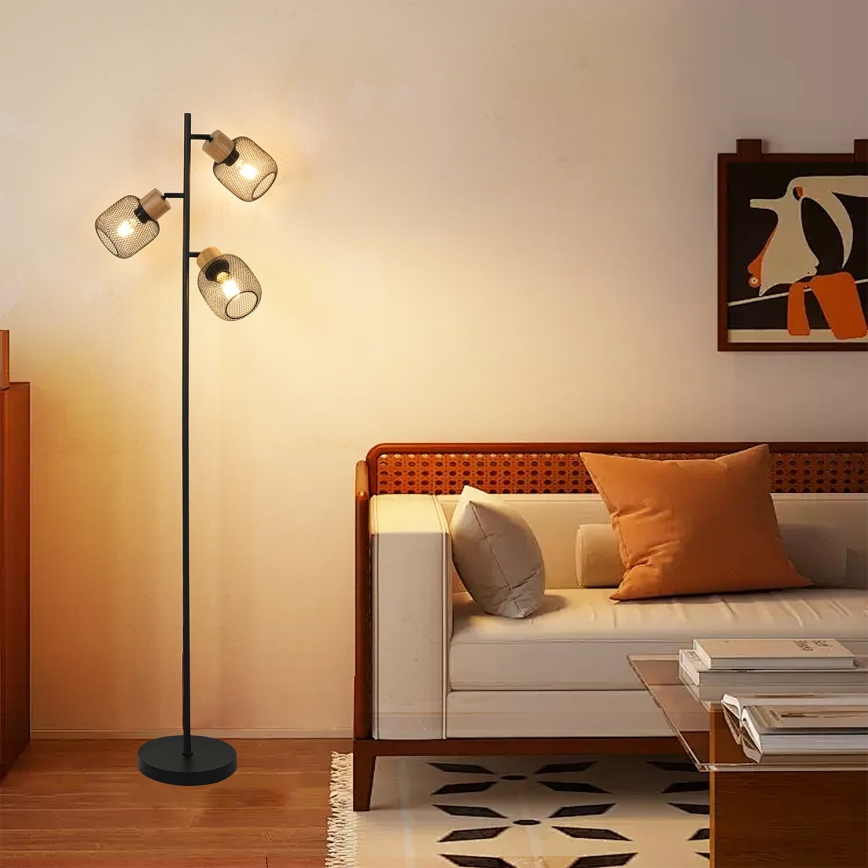 Brilagi - Подова лампа BASKLITE 3xE27/15W/230V дърво/черно