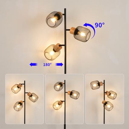 Brilagi - Подова лампа BASKLITE 3xE27/15W/230V дърво/черно