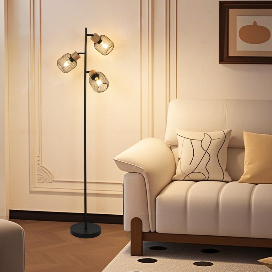 Brilagi - Подова лампа BASKLITE 3xE27/15W/230V каучуково дърво/черен