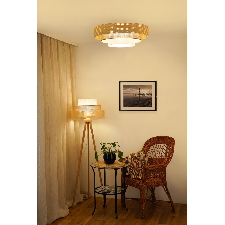 Brilagi - Подова лампа CEDAR LUNETA 1xE27/15W/230V ратан/кафяв/кремав