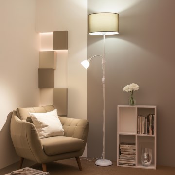 Brilagi - Подова лампа CERIA 1xE27/100W/230V + 1xE14/25W бяла/кафява