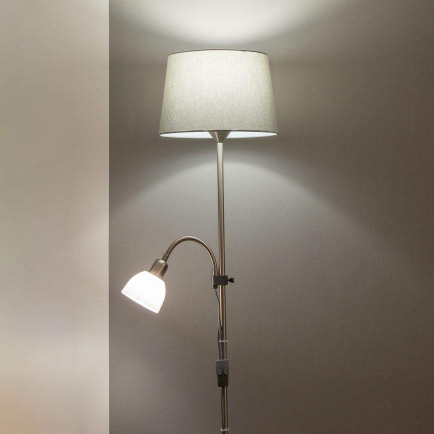 Brilagi - Подова лампа CERIA 1xE27/100W/230V + 1xE14/25W матов хром/сива