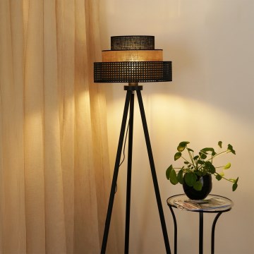 Brilagi - Подова лампа DAKOTA LUNETA 1xE27/15W/230V черна/ратан