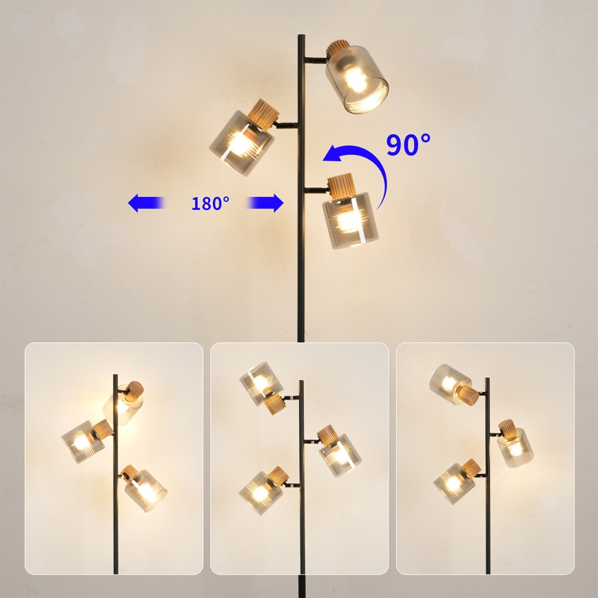Brilagi - Подова лампа HYGGE 3xE14/15W/230V дърво/опушено