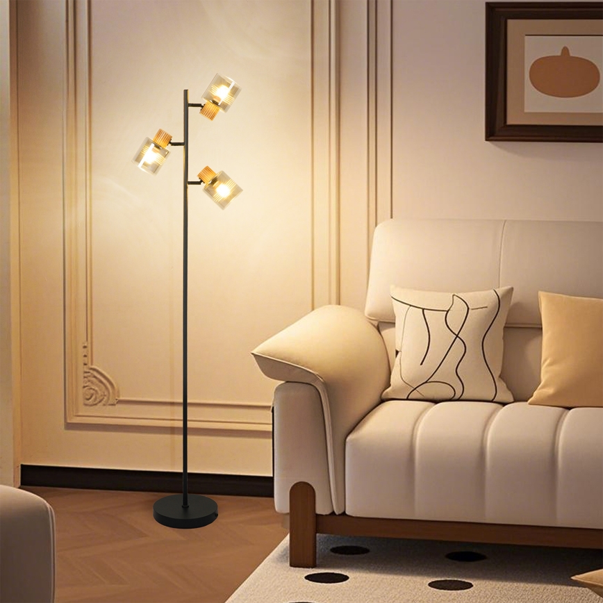 Brilagi - Подова лампа HYGGE 3xE14/15W/230V каучуково дърво/димчато