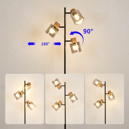Brilagi - Подова лампа HYGGE 3xE14/15W/230V каучуково дърво/димчато