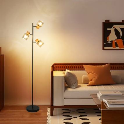 Brilagi - Подова лампа HYGGE 3xE14/15W/230V каучуково дърво/димчато