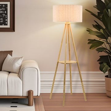 Brilagi - Подова лампа NORDIC WAVE 1xE27/15W/230V каучуково дърво/лен