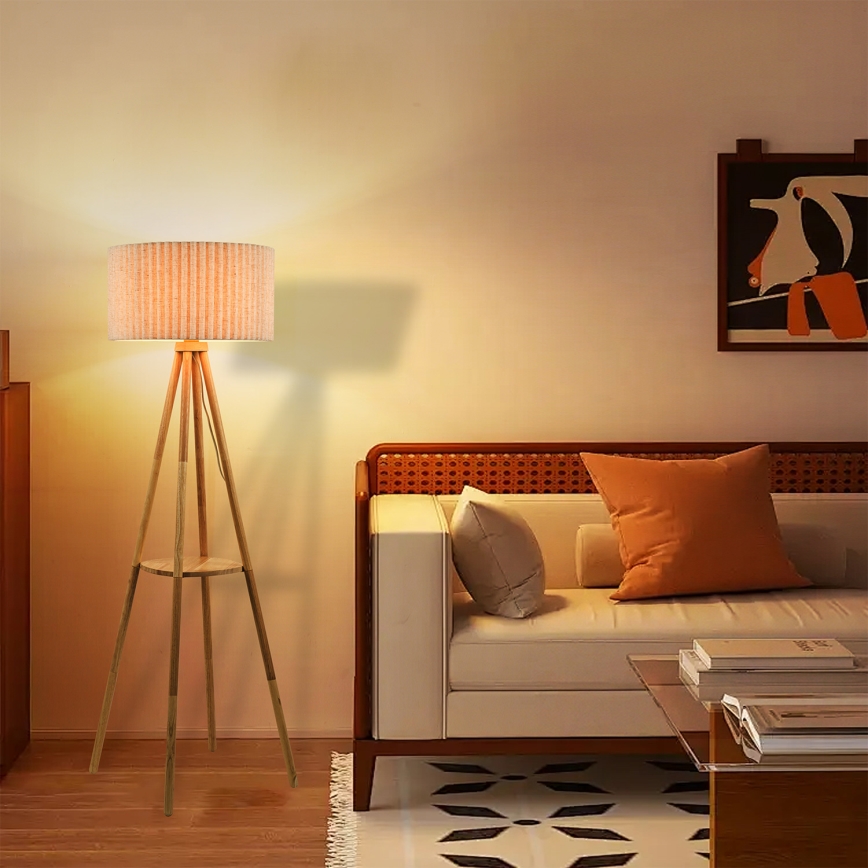 Brilagi - Подова лампа NORDIC WAVE 1xE27/15W/230V каучуково дърво/лен