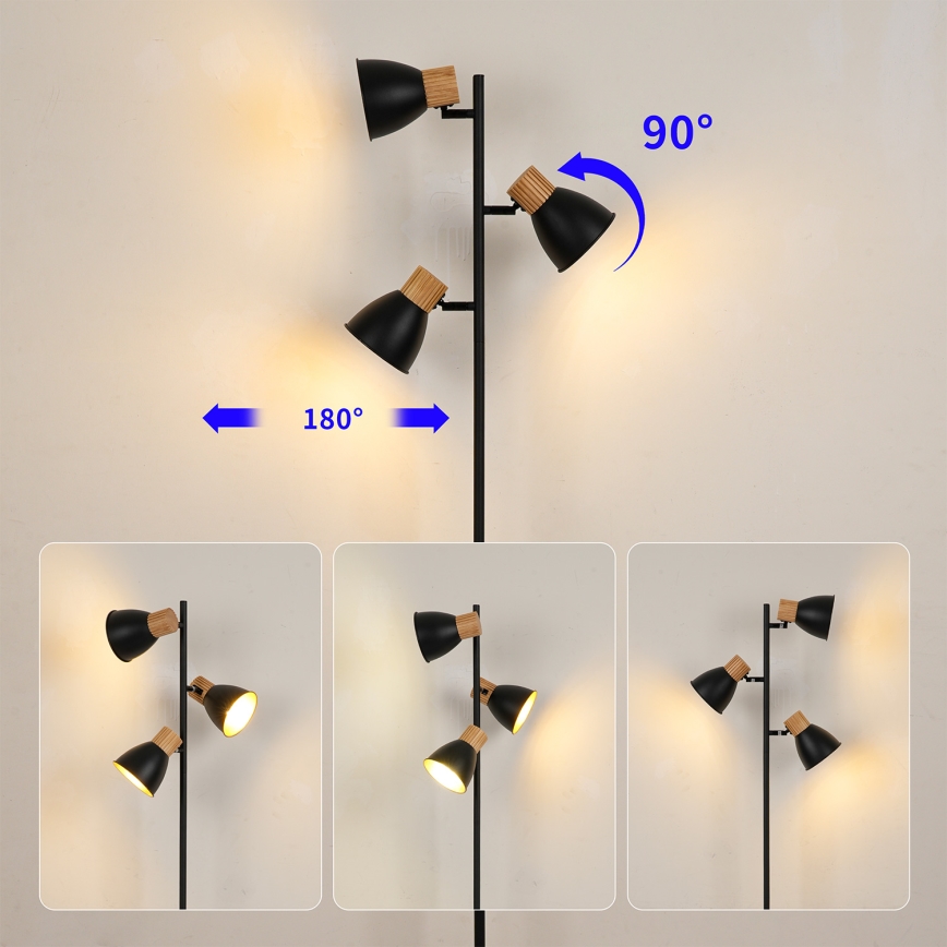 Brilagi - Подова лампа ODENSE 3xE14/10W/230V каучуково дърво/черна