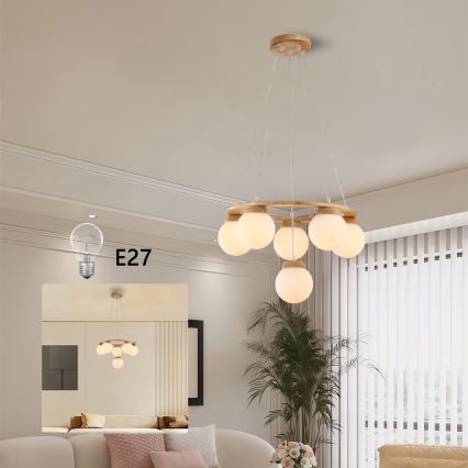 Brilagi - Подвесен полилей на кабел VISBY WOOD 6xE27/60W/230V, диаметър 58 см, дърво