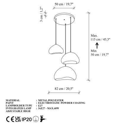 Brilagi - Подвесен полилей на кабел WABI SABI 3xE27/40W/230V Ø 82 см бял