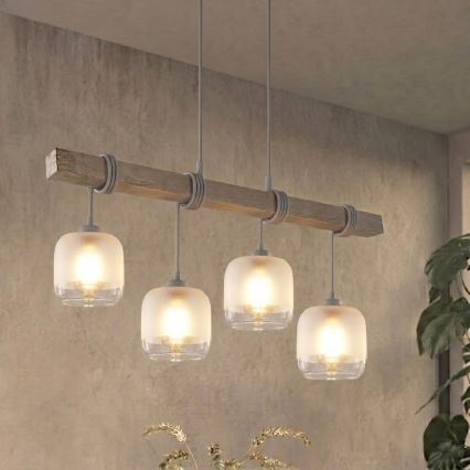 BRILAGI - Подвесен полилей на кабел WOOD GLASS 4xE27/60W/230V бор/сив/бял