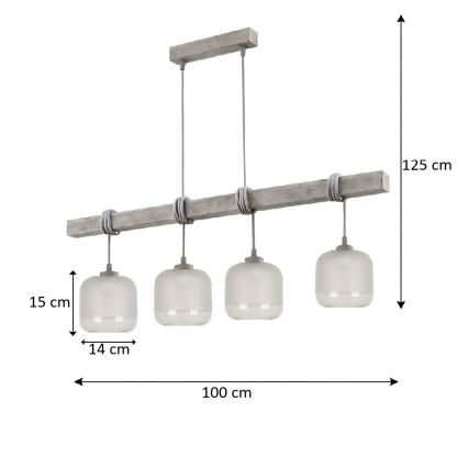 BRILAGI - Подвесен полилей на кабел WOOD GLASS 4xE27/60W/230V бор/сив/бял