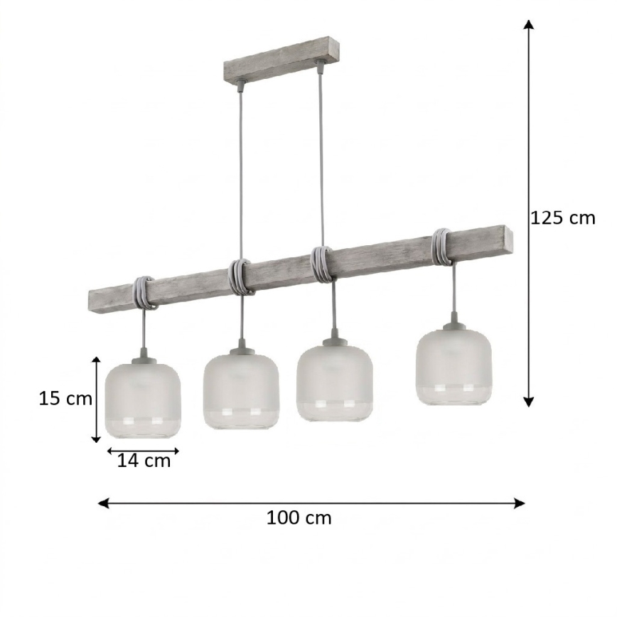 BRILAGI - Подвесен полилей на кабел WOOD GLASS 4xE27/60W/230V бор/сив/бял