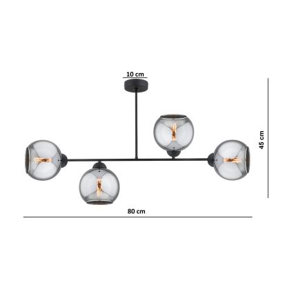 Brilagi - Полилей DIOR за повърхностен монтаж 4xE27/60W/230V черен/димно сив