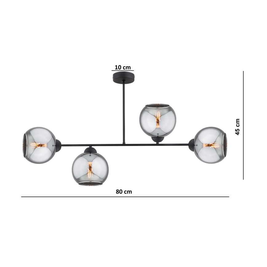 Brilagi - Полилей DIOR за повърхностен монтаж 4xE27/60W/230V черен/димно сив