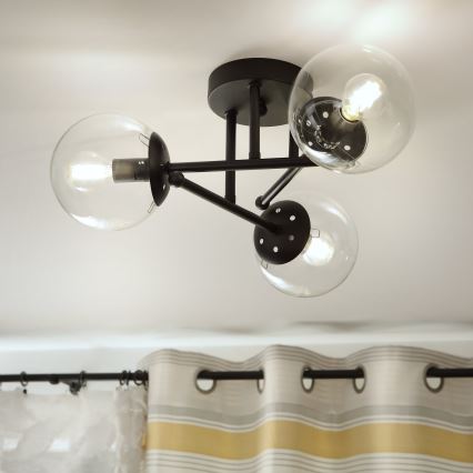 Brilagi - Полилей MALIVA за повърхностен монтаж, 3xE14/15W/230V, черен/прозрачен