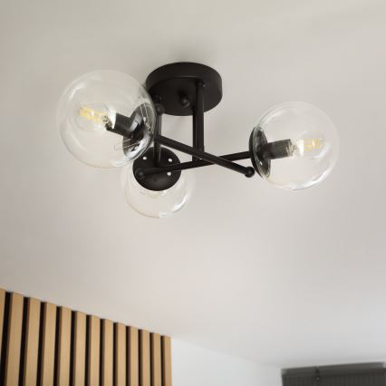 Brilagi - Полилей MALIVA за повърхностен монтаж, 3xE14/15W/230V, черен/прозрачен