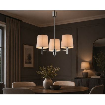 Brilagi - Полилей на прът MONTE 3xE27/15W/230V бежов/лъскав хром