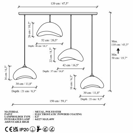 Brilagi - Полилей на шнур LUNA 4xE27/40W/230V бял