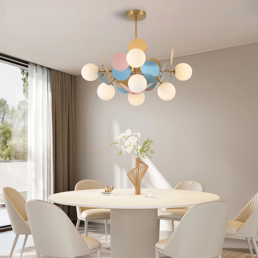 Brilagi - Полилей на тръба BALMO 8xG9/9W/230V Ø 60 cm златист/син/розов