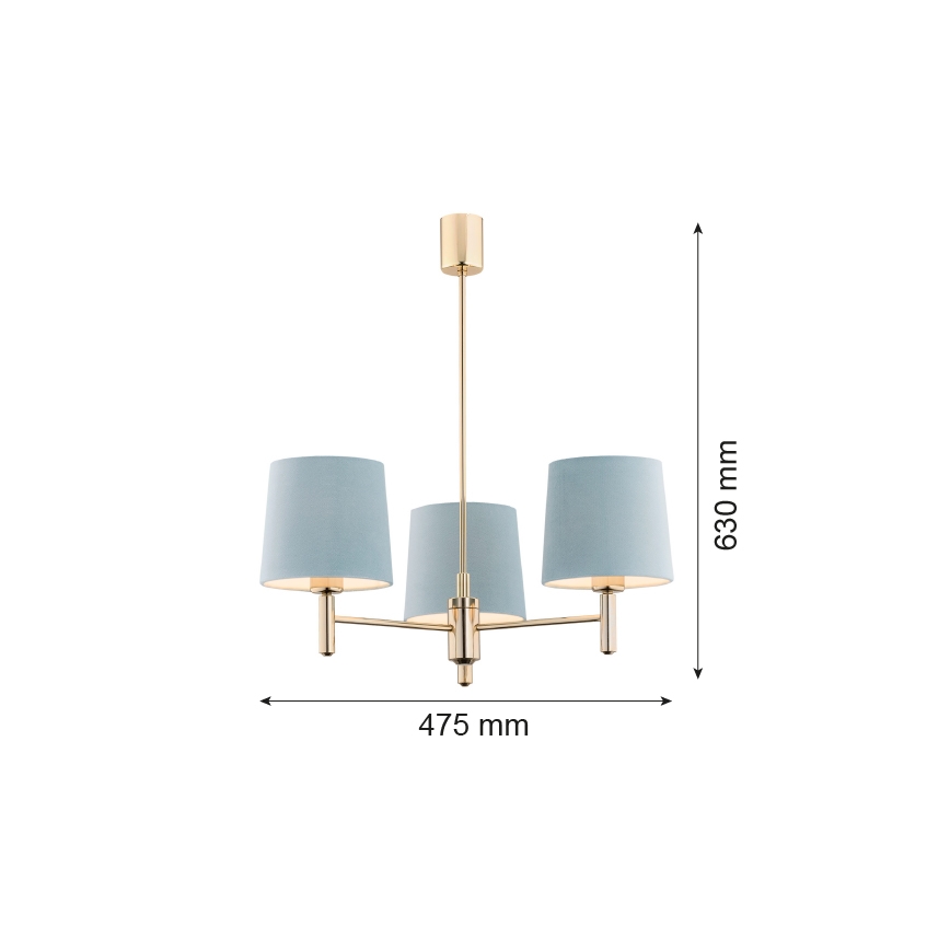 Brilagi - Полилей на тръба MONTE 3xE27/60W/230V син/златист