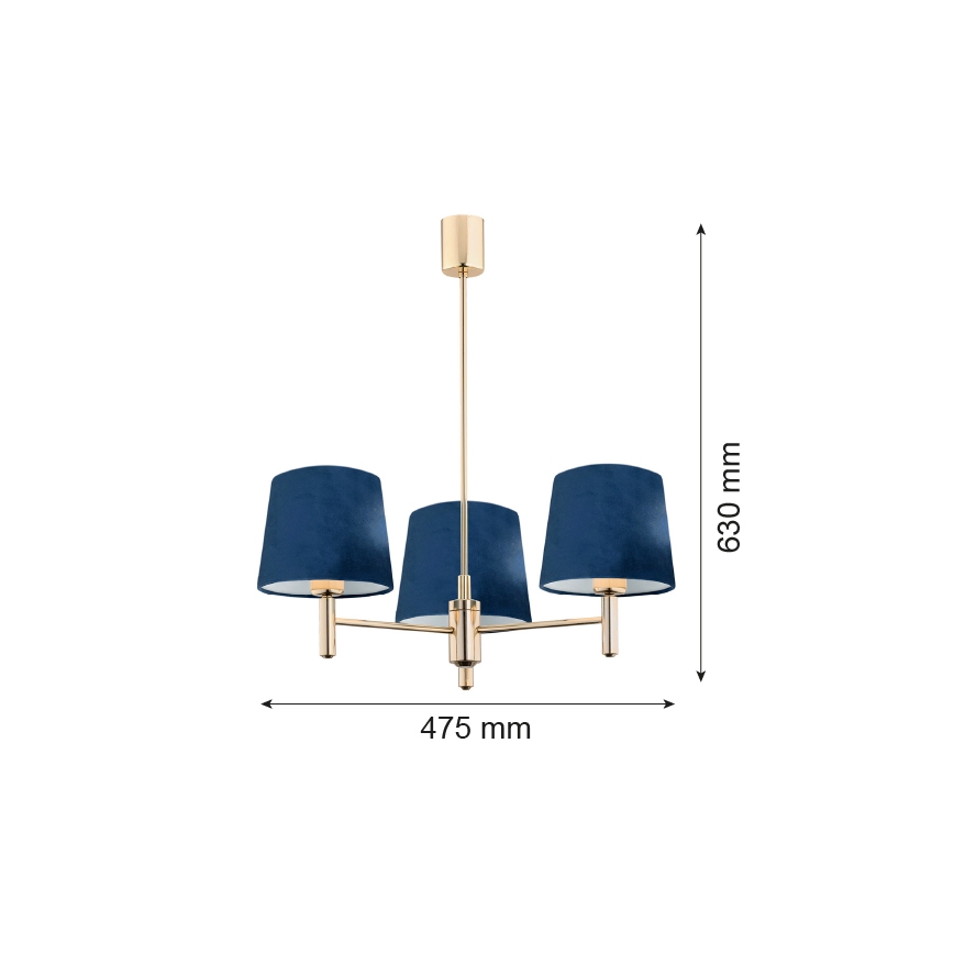 Brilagi - Полилей на тръба MONTE 3xE27/60W/230V син/златист