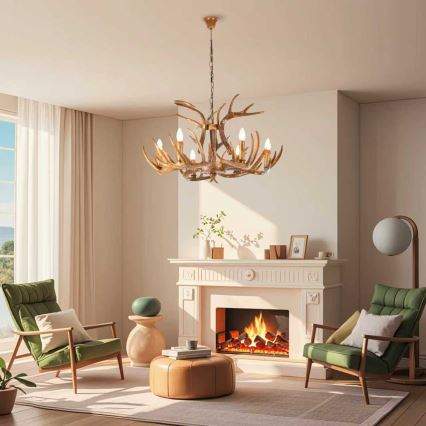 Brilagi - Полилей на верига DEER 6xE14/10W/230V, диаметър 80 см, с еленови рога