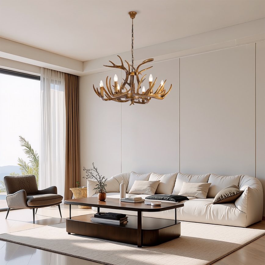 Brilagi - Полилей на верига DEER 6xE14/10W/230V, диаметър 80 см, с еленови рога