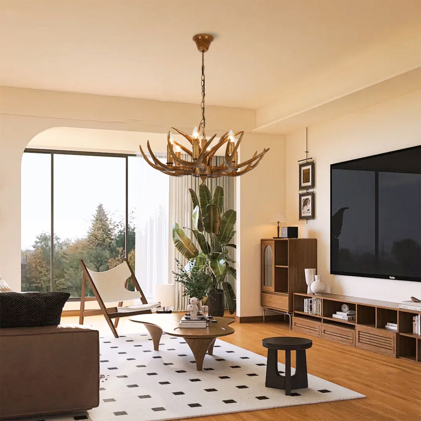 Brilagi - Полилей на верига DEER 6×E14/10W/230V, Ø 70 см, с еленови рога